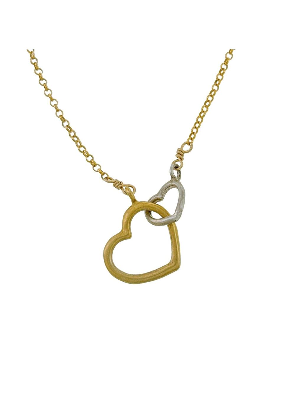 Vintage NC Sterling Silver 925 Gold Tone Interlocking Hearts Necklace 16"-18"